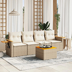 vidaXL Salon de jardin avec coussins 5 pcs beige résine tressée 