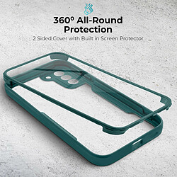 Moozy Coque 360 pour Samsung S21 FE - Coque transparente à bord vert, protection intégrale double face, coque avec protecteur d'écran intégré