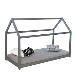 Decoshop26 Lit cabane pour enfant en forme de maison en bois gris avec sommier à lattes 80x160 cm LIT06197