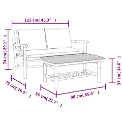vidaXL Salon de jardin 2 pcs avec coussins gris foncé bambou pas cher