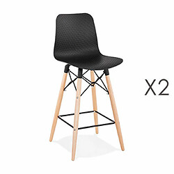 Mes Lot de 2 chaises de bar H69 cm noirs et pieds naturels - YAREN 