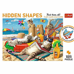 Avis Trefl-1000 + 11 stukjes, Vind Verborgen Vormen, Ongewone Puzzel, Zomer, Strand, Katten, Creatief Vermaak, Plezier voor Volwassenen en Kinderen vanaf 12 Jaar Puzzle, 10674, Vacances pour Chat