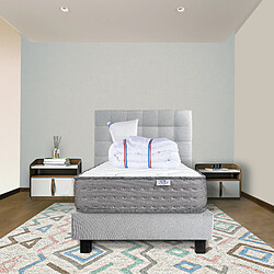 LUXURY LITERIE Ensemble matelas zen 90x190 cm + sommier gris ep20cm + oreiller + couette + Tête de Lit