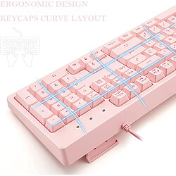 Clavier rose avec rétroéclairage LED 7 couleurs, 104 touches silencieuses et silencieuses, 19 touches anti-fantômes clavier de jeu bon marché sensation mécanique étanche filaire USB pour ordinateur, Mac, ordinateur portable