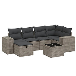 vidaXL Salon de jardin avec coussins 7 pcs gris résine tressée