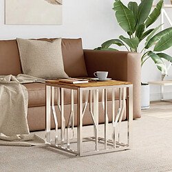 vidaXL Table basse argenté acier inoxydable et bois massif d'acacia 