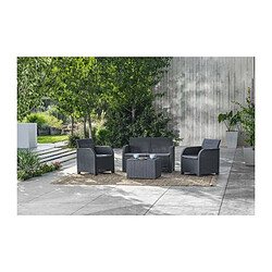 ALLIBERT by KETER - Salon de jardin SanRemo Storage 4 places - table basse coffre range-coussins - imitation rotin tresse - grap