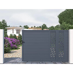 Vente-Unique Portail coulissant aluminium semi plein à motifs L416 x H180 cm anthracite GREGOR 