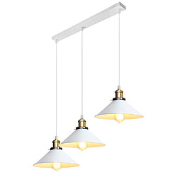 Stoex Lustre Suspension Industrielle Style Vintage, Lampe de Plafond Edison 3 Têtes E27 Luminaire Abat-Jour, Blanc