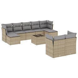 vidaXL Salon de jardin avec coussins 10 pcs beige résine tressée