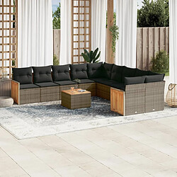 vidaXL Salon de jardin 11 pcs avec coussins gris résine tressée 