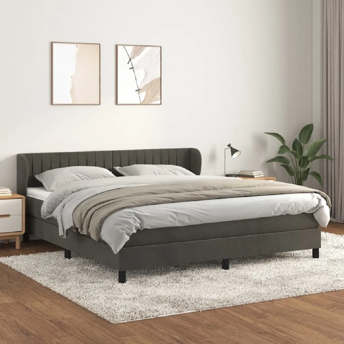 Maison Chic Lit Adulte - Lit simple Lit à sommier tapissier et matelas moelleux - Meuble de Chambre - Gris foncé 160x200cm Velours -MN52614