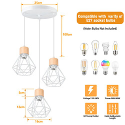 Stoex Suspension Luminaire Rétro Lampe À Suspension Vintage Blanche À 3 Lumières, Plafonnier D'Intérieur Moderne en Métal Et en Bois pas cher