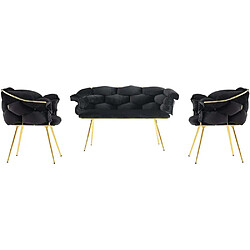 Hanah Home Ensemble canapé et fauteuils Balon noir et doré. Ensemble canapé et fauteuils Balon noir et doré