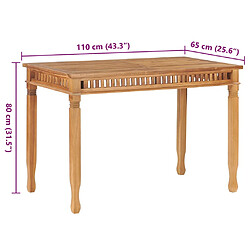 vidaXL Table à manger de jardin 110x65x80 cm bois de teck solide pas cher