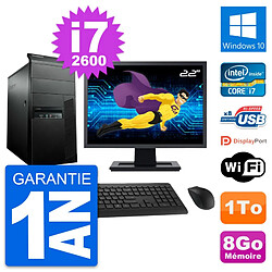 PC Tour Lenovo M91p Ecran 22" Core i7-2600 RAM 8Go Disque 1To Windows 10 Wifi - Occasion