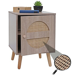 Mendler Table de nuit HWC-M35, table basse d'appoint, compartiments de rangement, Kubu rotin bois mélaminé, aspect chêne 56x40x40cm