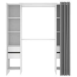 Pegane Armoire dressing extensible avec rideau + 4 tiroirs coloris blanc - Longueur 100-180 x Hauteur 203 x Profondeur 50 cm