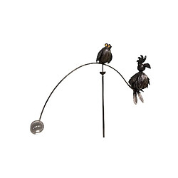 L'Héritier Du Temps Tuteur Tige pour Plantes Motifs Duo d'Oiseaux ou Mobile de Jardin Rotatif à Planter en Fer Patiné Marron 72x72x144cm 