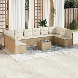 vidaXL Salon de jardin 11 pcs avec coussins beige résine tressée 