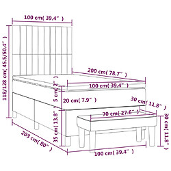 vidaXL Sommier à lattes de lit avec matelas Gris foncé 100x200cm Tissu pas cher