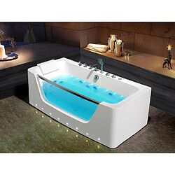 Vente-Unique Baignoire balnéo vitrée semi-îlot à leds DYONA - 1 place - 260L - 170*85*58cm - Blanche