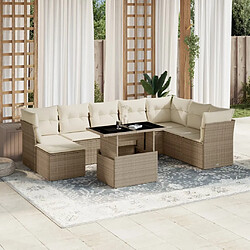 vidaXL Salon de jardin avec coussins 9 pcs beige résine tressée 