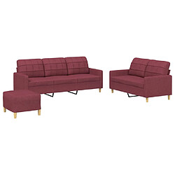 vidaXL Ensemble de canapés 3 pcs avec coussins Rouge bordeaux Tissu