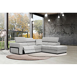 Courtois Laville Canapé d'angle droit 5 places avec un relax électrique tissu beige clair