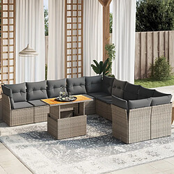 vidaXL Salon de jardin 11 pcs avec coussins gris résine tressée 