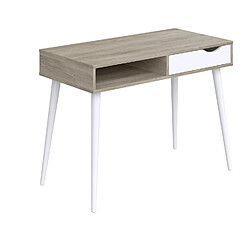 Avis Pegane Bureau en mélamine coloris effet chêne / blanc - Longueur 100 x profondeur 50 x Hauteur 75 cm