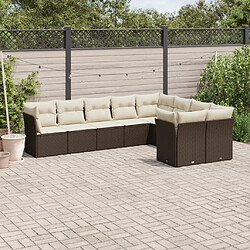 vidaXL Salon de jardin avec coussins 9 pcs marron résine tressée 