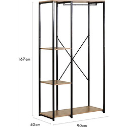 Secury-T Dressing ouvert, avec étagères et tringle pour cintres, en bois clair et métal noir