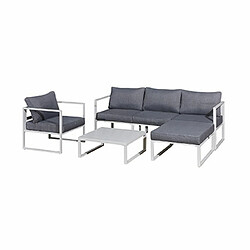 Mes Salon de jardin en aluminium 4 places + pouf + table basse rectangle