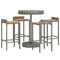 Avis Maison Chic Table de bar et chaises d'extérieur 5 pcs,Ensemble de bar de jardin pour relax gris poly rotin/bois massif acacia -GKD178928