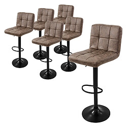 ML-Design Lot de 6 tabourets de bar rembourrées en simili marron chaise hauteur réglable 