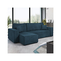 Palozi Sofa Canapé d'angle convertible en velours côtelé Karl - 3 places - Bleu