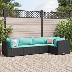 vidaXL Salon de jardin 5 pcs avec coussins Noir Résine tressée 