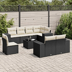 Maison Chic Ensemble Tables et chaises d'extérieur 9 pcs avec coussins,Salon de jardin noir résine tressée -GKD385146