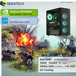 Sedatech PC Gaming • Intel i5-12400F • RTX3050 • 8 Go RAM • 500Go SSD M.2 • 1To HDD • sans OS