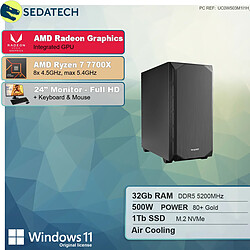 Sedatech Pack PC de bureau • AMD Ryzen 7 7700X • Radeon Vega • 32 Go DDR5 • 1To SSD M.2 • Windows 11 • Moniteur 24"