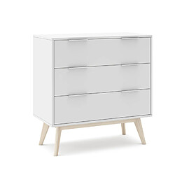 Pegane Commode, meuble de rangement en pin et MDF avec 3 tiroirs coloris blanc - Longueur 80 x Profondeur 40 x Hauteur 83 cm