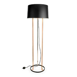 Leds C4 Lampadaire à 3 ampoules noir, cuivre avec abat-jour en tissu noir, E27