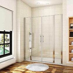 Aica Sanitaire Porte de douche 155x187cm en verre securit anticalcaire 6mm AICA porte de douche battante 155x187cm porte battante avec 2 éléments fixes en 6mm verre anticalcaire