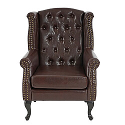 Mendler Fauteuil de luxe à oreilles Chesterfield similicuir ~ brun antique sans pouf