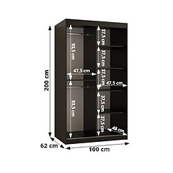 Acheter Abiks Meble Armoire Old St T2 à portes coulissantes 200/100/62 2 portes (noir/marron)