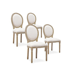 NC Lot de 4 chaises médaillon Louis XVI tissu Beige