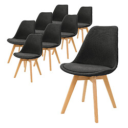 ML-Design Lot de 8 chaises de salle à manger en lin noir pieds en bois massif hêtre rétro