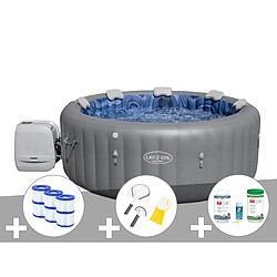 Kit spa gonflable Bestway Lay-Z-Spa Santorini rond HydroJet Pro 5/7 places + 6 filtres + Kit traitement brome + Kit de nettoyage