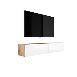 3XELIVING Meuble TV suspendu, D: l : 170 cm, H : 34 cm, P : 32 cm CHÊNE WOTAN/BLANC BRILLANT 